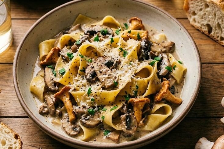   פסטה ברוטב שמנת פטריות 