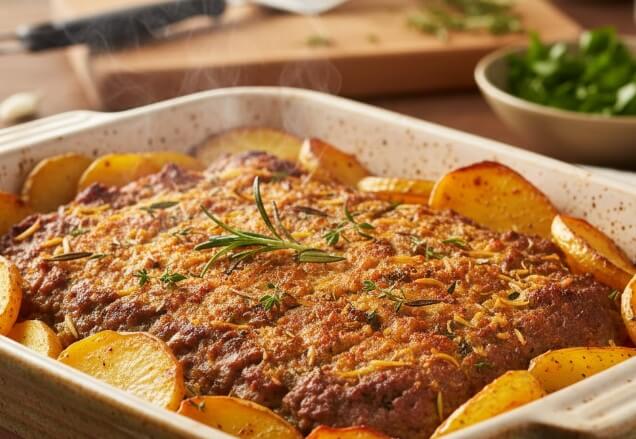 בשר טחון עם תפוחי אדמה בתנור