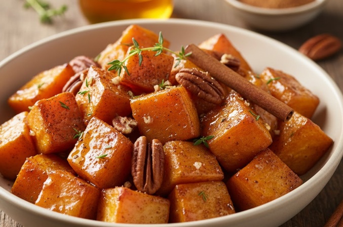 בטטות אפויות בדבש, חמאה וקינמון.