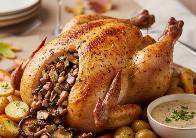  עוף ממולא בפטריות 