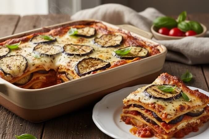 לזניה חצילים עשירה וקרמית.