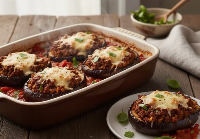 חצילים ממולאים בשר 