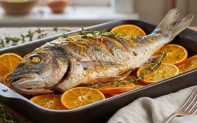  דג בתנור בדבש ותפוז 