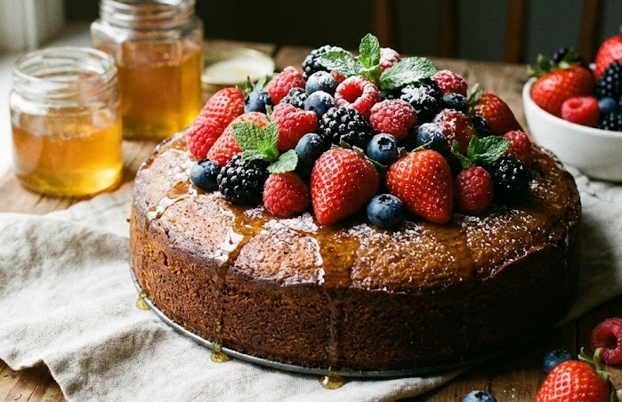   עוגת דבש ופירות יער 