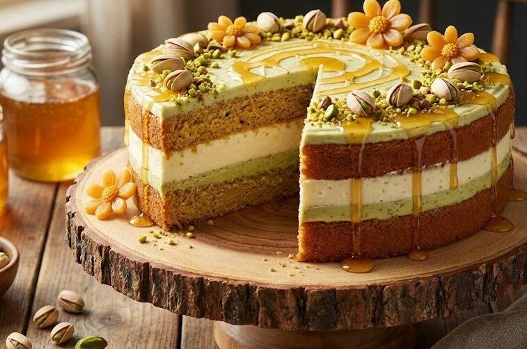 עוגת דבש גבינה ופיסטוק